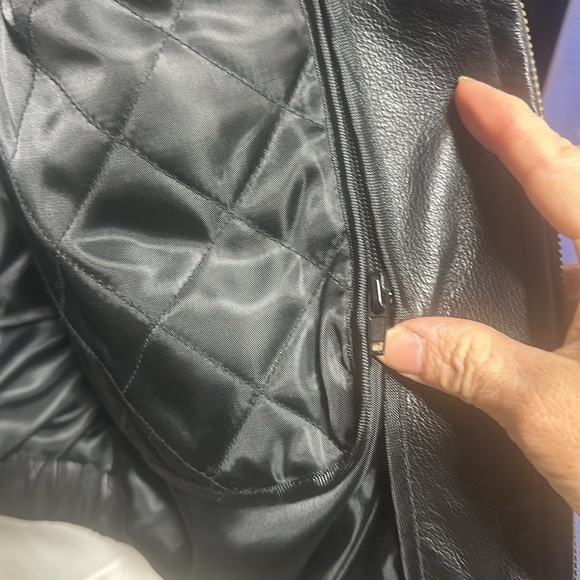 Large Tall black leather zip out liner warm coat jacket St John’s Bay - Picture 8 of 8